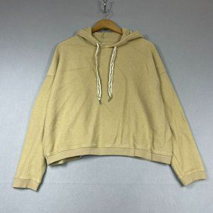 Aerie New Love Ribbed Terry Oversized Crop Hoodie Size L Cream Drop Shoulder